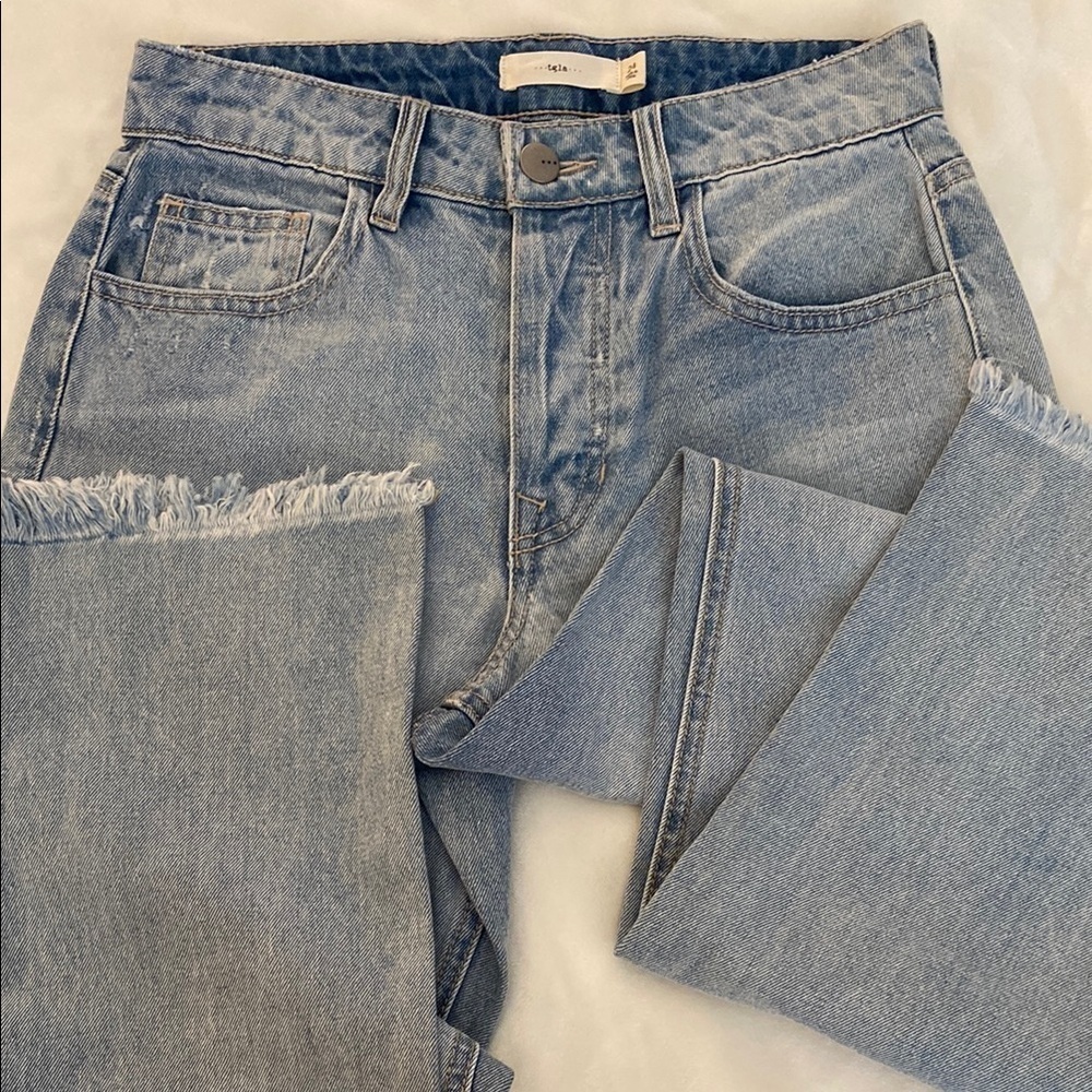 tgla Blue Flare Wide Leg Jeans with Vintage Distressing